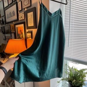 Bentley green satin bias-cut slip dress